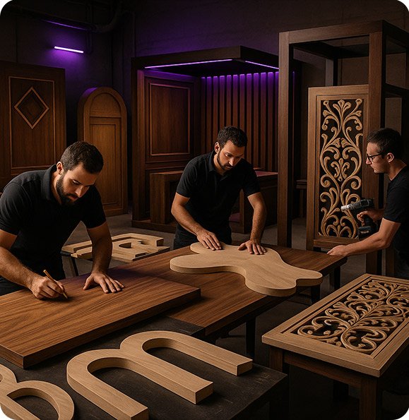 أعمال خشبية وديكورية مبتكرة للمعارض والفعاليات